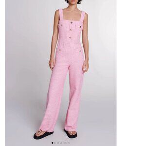 Maje NWT Paradisia Tweed Pink Gold-Tone Buttons Wide-Leg Jumpsuit FR 36 US 4